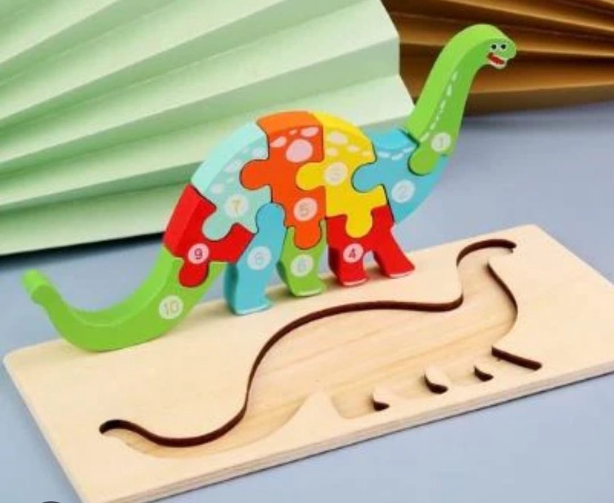 Mars Art - Puzzels - Legpuzzel - Puzzel 3 Jaar - Educatief Speelgoed - Leren Tellen - Rekenen - Kleuters en Peuters - Houten Kinderpuzzel – Dino - Dieren Puzzel – 3D Puzzel - Montessori Speelgoed – Kinderspeelgoed - Montesorri - Puzzel